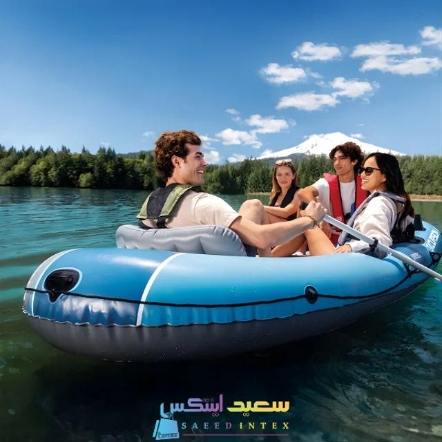 نمای کامل قایق بادی اینتکس Excursion 4 با صندلی و پارو